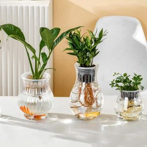 Vaser självvattnande hydroponisk blomkruka mode transparent plastisk vattenlevande container enkla golv-stående vardagsrum