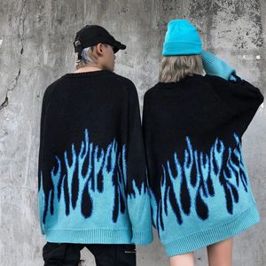 Зимний осенний свитер для женщин и мужчин, повседневный пуловер с длинным рукавом синего пламени, свободный пуловер для бойфренда 240112