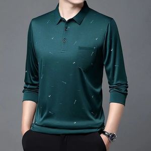 Long Sleeve T-shirt Top Spring Autumn Men's Lapel Plus Size Polo Fashion Letter Printing Pocket Pullover Tee Clothes 240111