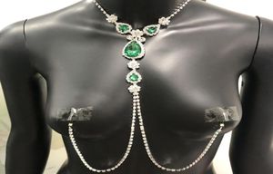 2020 Luxury Green Rhinestone Non Piercing smycken för kvinnor Sexig vuxen kropp Nippelkedjan halsband9215190