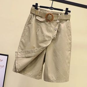 Calças de saia para mulheres shorts verão perna larga azul cintura alta uma linha bolsos mulher curta como preto coreano moda culotte 240112