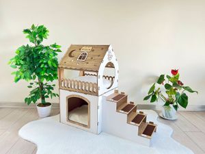 Wooden house Rabbits, Cats, Little dogs, monkeys, big hamsters, wooden bunny furniture, QPRPET house