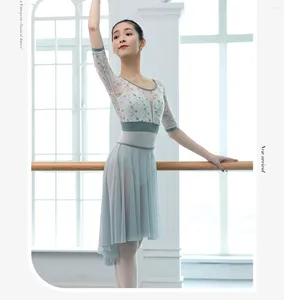 Stage Wear 2024 Ballet Leatord para Mulheres Adulto Gola Redonda Meados de Manga Dancewear Leotards Meninas Ginástica Traje Feminino Vestido de Dança