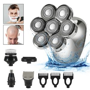 Kit de aliciamento masculino barbeador elétrico recarregável USB 5 em 1 7D cabeça rotativa barbeador flutuante seco e molhado 240112
