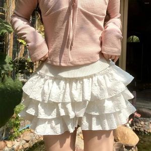 Shorts femininos bloomers cor sólida 3d enrugado em camadas plissado cintura elástica calças curtas verão moda saias casuais