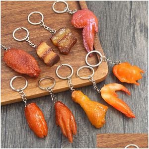 Novelty Items Simation Food Keychain Pvc Fake Braised Pork Trotter Roasted Chicken Pendant Artificial Creative Foods Key Ring Drop Del Dh8Zi