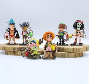 漫画の数字onepiece keychain luffy sabo roronoa zoro sanji law bell key chain pvcアクションフィギュアモデルおもちゃ6pcsset7986656