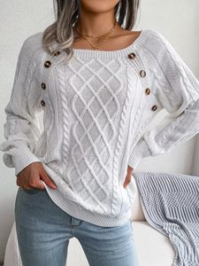 Women Casual Square Collar Buttons Long Sleeve Knitted Pullovers And Sweaters For Autumn Winter 240112