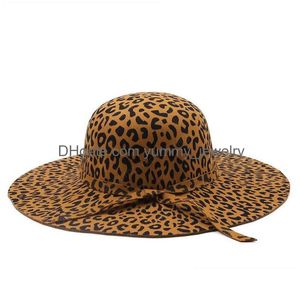 Basit katlanabilir geniş brim fıstığı kız fedoras şapka brimmed kubbe şapkaları yünlü kadın leopar cloche şapka damla teslim dh4op