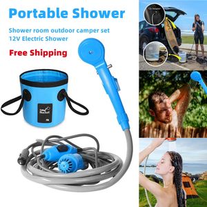 Portable Camping Shower 12v Car Cigarette lighter Handheld Outdoor Camp Shower Pump for Travel Camp Hiking Pet Shower Car Wash 240112