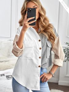 Women's Blouses Circyy Women Shirts Patchwork Single Breasted Long Sleeve Pocket Top Loose Turn-down Collar Button Up 2024 Spring