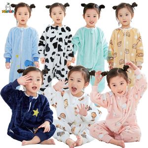 MICHLEY Azul Dinossauro Flanela Bebê Criança Saco de Dormir Inverno Pijamas Bonito Dos Desenhos Animados Bodysuit Sleepsack Pijama Com Pés Meninos Menina 240112