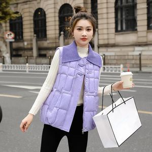 Coletes femininos 2024 outono/inverno polo colarinho algodão colete moda curto de malha coreano solto botão casaco