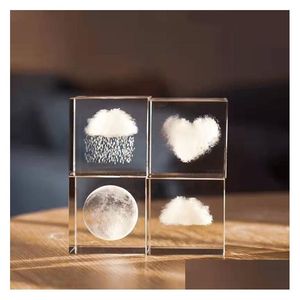 Arts And Crafts Crystal 3D Scpture Customized Square Body Raindrops Clouds Love For The Moon Solar System Cubic Craft Decoration Drop Dhtqd