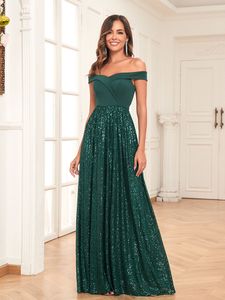 2024 Shiny Green Of The Bride Dresses Bling Floor Length Satin Chiffon Groom Party Gowns Off Shoulder Lace Long Plus Size Mother Sexy Pageant Dress 403