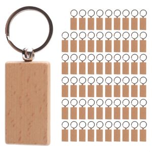 60pcs boş dikdörtgen ahşap anahtar zinciri diy ahşap anahtar zincirleri anahtar etiketler kazı yapabilir diy hediyeleri 240112