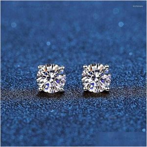 Stud Stud Real Moissanite Earrings 14K White Gold Plated Sterling Sier 4 Prong Diamond Earring For Men Ear 1Ct 2Ct 4Ctstudstudstud Kir Dhje4