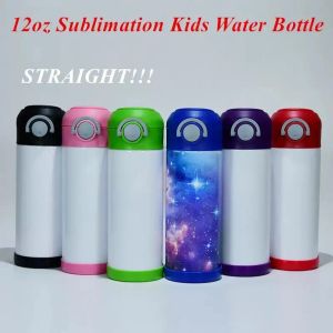 12oz Sublimation Kids Water Bottle STRAIGHT Sippy Cups Kids Straw Bottle Flask for Kids Stainless Steel Vacuum Insulated Travel Coffee BJ