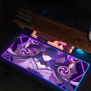 Genshin Impact Large Mouse Board Baal Raiden Shogun Led Mouse Board Computer Desktop Accessories Anime Mouse Pad RGB Table Pad Backlight 240113