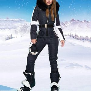 Kış kayak elbisesi Kadınlar için su geçirmez ılık kar tulumları açık hava spor snowboard kıyafetleri tulumla kürk yakalı 240112