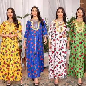 Ethnic Clothing Moroccan Muslim Abaya Floral Print Women Long Maxi Dress Turkey Arab Dubai Eid Party Femme Ramadan Kaftan Jalabiya Vestidos