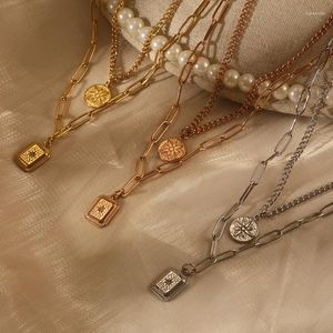 Naszyjniki wiszące Elegancki naszyjnik marki dla kobiet złoty srebrny kolor różany kolor ze stali nierdzewnej podwójny kołnierz francuska biżuteria