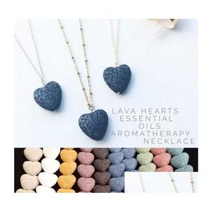 Pendant Necklaces Heart Lava Rock Pendant Necklace 9 Colors Aromatherapy Essential Oil Diffuser Heart-Shaped Stone Necklaces Drop Deli Dhebp