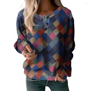 Women's Hoodies Casual Women Sweatshirt Oversized Vintage Plaid Cozy Colorful Top for Spring Fall Retro Print