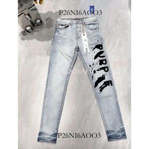 Jeans firmati per pantaloni da uomo Jeans viola Jeans viola Tendenze jeans da uomo Distressed Nero Strappato Biker Slim Fit Moto Mans Stacked Jeans Uomo Baggy Jeans 302