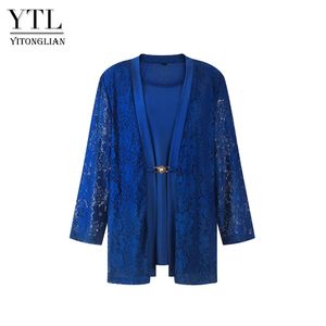 Women's Royal Blue Chic 34 Sleeve Lace Blue Summer Crochet Tunic Plus Size Top For Women Business Casual Shirt W125 240112