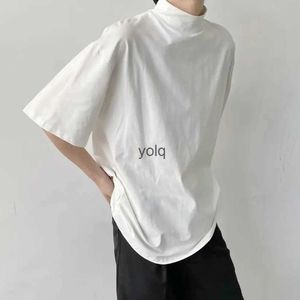 Men's T-Shirts New Half-high Collar Short-sleeved T-shirt Mens Trendy Brand Loose All-match Half-sleeve Casual Top Solid Color Neutral Cloingyolq