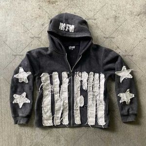 Kadın Hoodies Sweatshirts Avrupa ve Amerikan Mektubu Nakış Büyük Boyutu Hoodie Kadın Y2K High Street Çift Çift Retro Gevşek Fermuarı Sweatshirt Menyolq