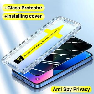 Dammborttagning Tempererad glas Privaticer Skärmskydd för iPhone 15 Pro Max 15Plus 14Plus 13 12 11 Pro Screen Protector Auto Damm-eliminering Installationsskyddare