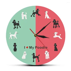 Horloges murales dessin animé standard caniche horloge chambre d'enfant décor de pépinière mouvement silencieux montre caniche pudle chiot chien propriétaires cadeau