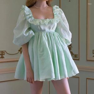 Casual Dresses Fairycore Princess Kawaii Puff Sleeve Dress Birthday Party Club 90s Vintage Square Collar Bubble Mesh A-Line For Women