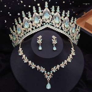 Naszyjne kolczyki Zestaw Blue Crown Bridal For Women Opal Tiara Sets Prom Wedding Bride Jewelry Costume Akcesoria