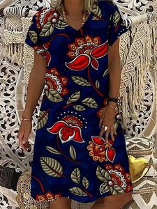 Partykleider Kleid Frauen Vintage Totem Blumendruck Falten Hemd Weibliche Einreiher Graffiti Vestido Chic A-Linie Midi XL