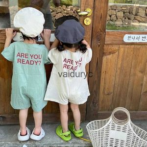 Rompers New Summer Kids Jumpsuit LDREN Söt tecknad bokstav Romper Girls Boys Outwear H240508