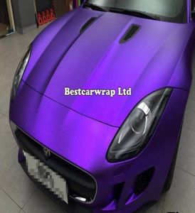 Purple Satin Chrome Car Wrap Vinyl med luftutsläpp krom matt lila metall för fordons wrap styling bilklistermärken storlek152x202092225