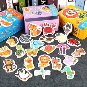 New Other Toys 0-36M Cartoon Animal Traffic Fuit Montessori Pairing Cognition Puzzle Toys Wooden Jigsaw Card Kids Education