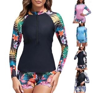 Women's Swimwear Sexy Swimsuit Bikini Rash Guard Women Long Sleeve Zipper Rashguard Surfing Two Piece Tankini Set Surf Swimming