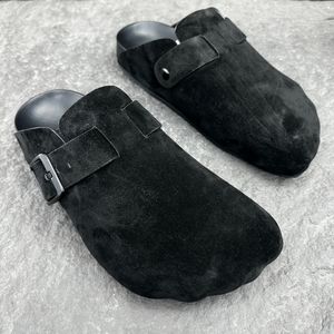 Tasarımcı Pazar Katır Toe Ayakkabı tıkanıklığı terlikleri Paris moda erkek kadınlar tıkanıklar tam siyah buzağı süet deri anti-slip aşınma dirençli taban dış mekan terlik