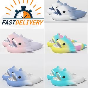 shark slippers sandals designer famous Mules flat slides beige white black pink lace Lettering Fabric canvas slippers womens summer outdoor shoes