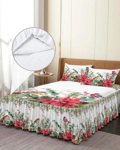 Bed Skirt Christmas Eucalyptus Berries Robin Elastic Fitted Bedspread With Pillowcases Mattress Cover Bedding Set Sheet
