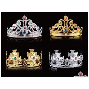 Chapéus de festa luxo rei rainha coroa moda pneu príncipe princesa coroa chapéu de aniversário ouro sier 2 cores com sacos de opp sn1633 gota gota dhk4f