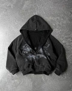 여성용 후드 땀 촬영 셔츠 다크하라 주쿠 빈티지 여분의 큰 박쥐 소매 고딕 양식인 인쇄 카디건 후드 셔츠