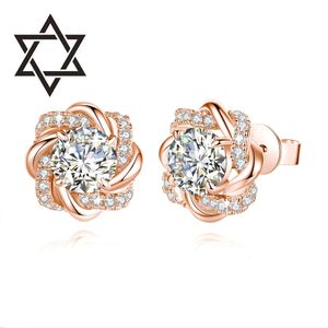 Earrings With Certificate 2 Carat Rose Gold Luxury Jewelry For Woman Star Of David Design Trend Gift Female Mossanite 240112