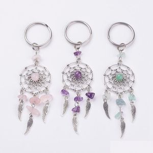 Dreamcatcher Charms Key Rings Chakra Crystal Gravel Chip Stone Beads Chain Agate Jade Bag Acc Drop Delivery Dhyna