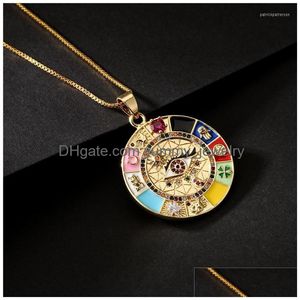 Pendant Necklaces Boho Drip Oil Zircon Eye Necklace Hamsa Hand Of Fatima Box Gold Four-Leaf Clover Coin Choker Drop Delivery Dhow1