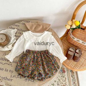 Conjuntos de roupas Autumn Girls Roupos Set Camisa branca e Floral Bloomer 2 PCs Girls Suit H240508